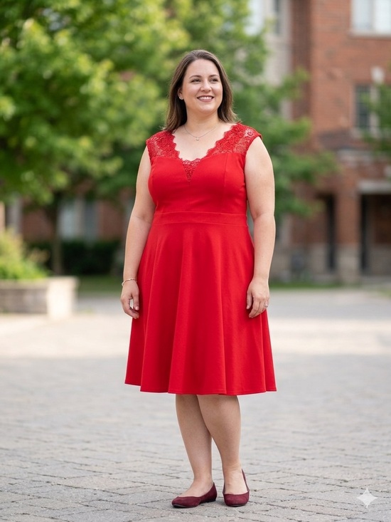 Soprano Dresses & Skirts - Soprano Red Lace-Trim Fit & Flare Midi Dress